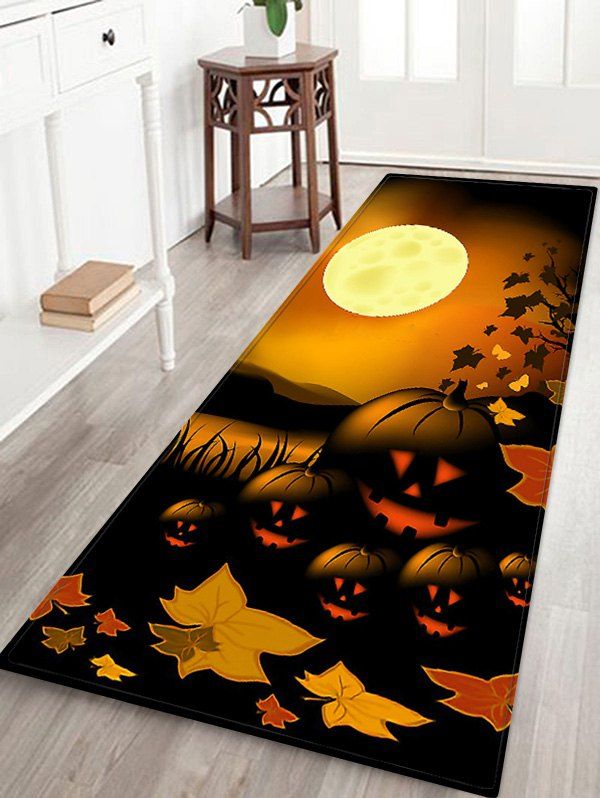 

Halloween Night Pumpkin Pattern Water Absorption Area Rug, Dark orange