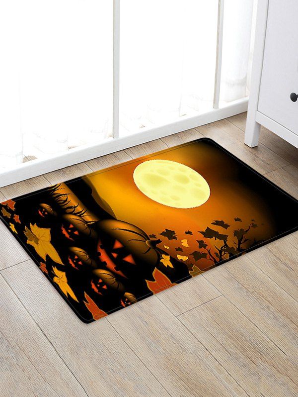 

Halloween Night Pumpkin Pattern Water Absorption Area Rug, Dark orange