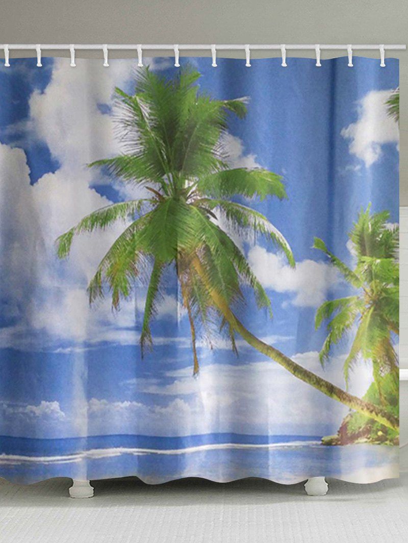 

Palm Tree Beach Print Waterproof Bathroom Shower Curtain, Multi