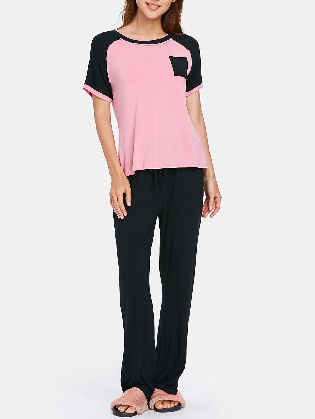 

Short Sleeve Raglan T-shirt and Pants Lounge Set, Pink bubblegum