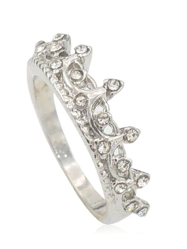 

Sparkling Rhinestone Inlaid Crown Wedding Ring, Silver