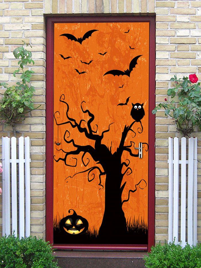 

Halloween Pumpkin Bats Print Door Art Stickers, Multi