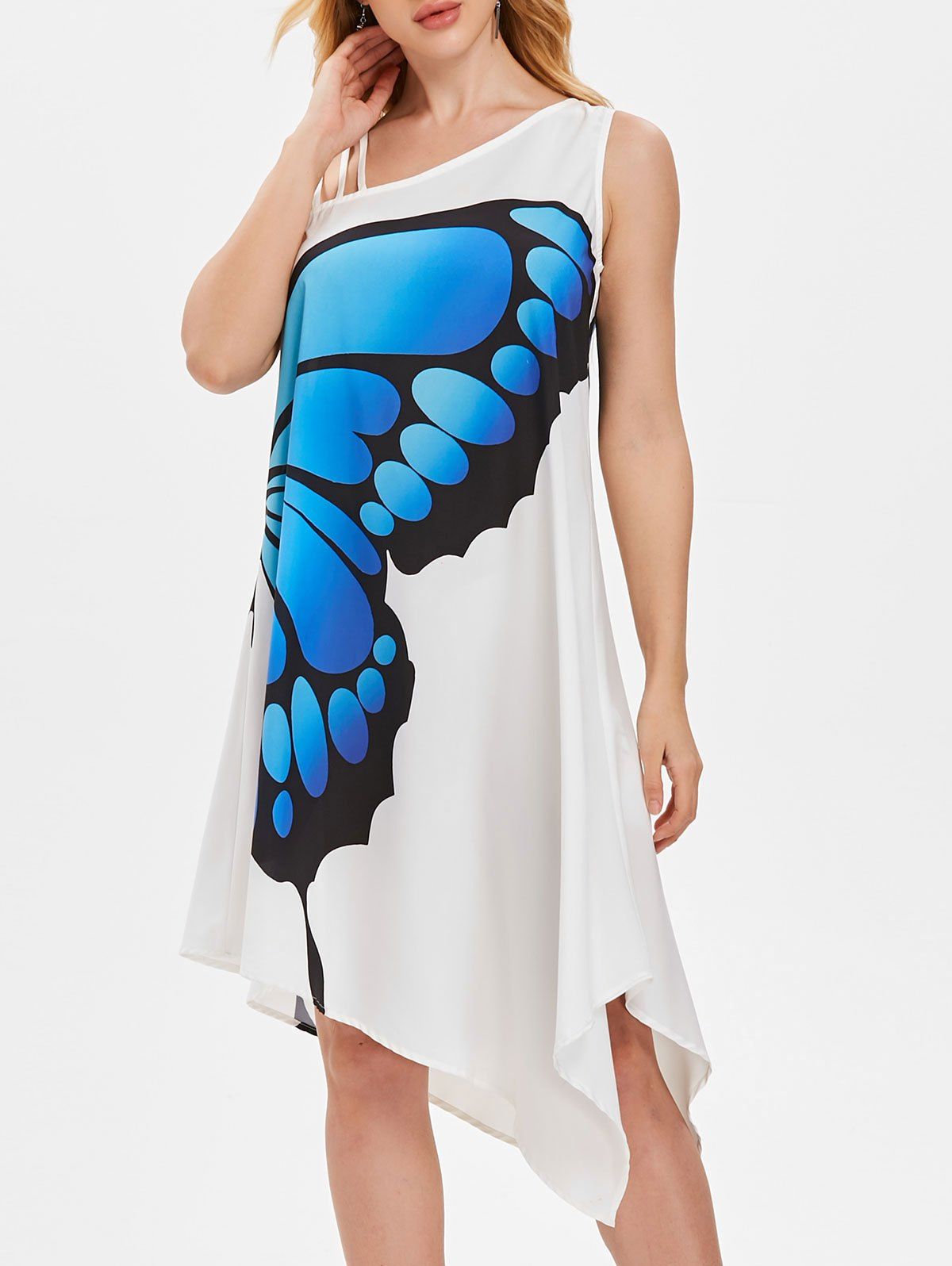 

Asymmetrical One Shoulder Butterfly Trapeze Dress, White