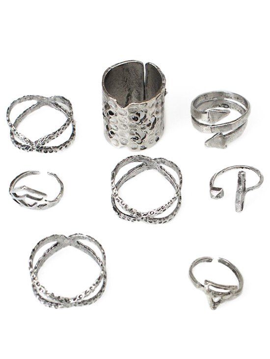 

Bohemian Hollow Out Carved Metal Ring Set, Silver