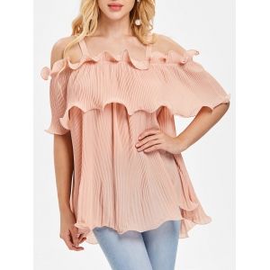 

Cold Shoulder Overlay Pleated Blouse, Pig pink