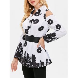 

Open Shoulder Printed Coat, White