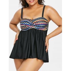 

Plus Size Tribal Print Bustier Tankini Suit, Black