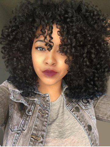 [23% OFF] Medium See-through Bang Fluffy Afro Curly Synthetic Wig | Rosegal