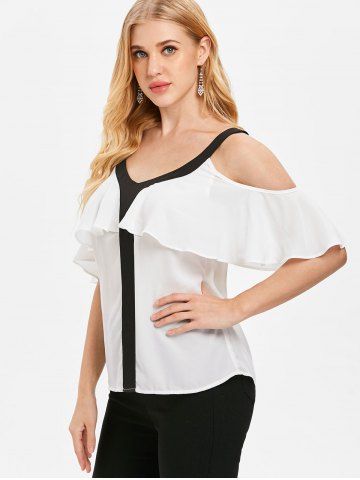 

Cold Shoulder V Neck Blouse, White