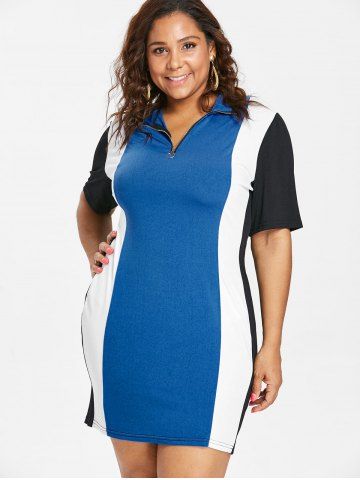 

Color Block Plus Size Zipper Embellished Mini Dress, Blue