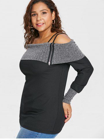 

Plus Size Foldover Cold Shoulder T-shirt, Black