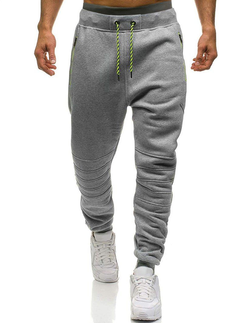 

Knee Seam Zipper Pockets Sports Fleece Jogger Pants, Light gray