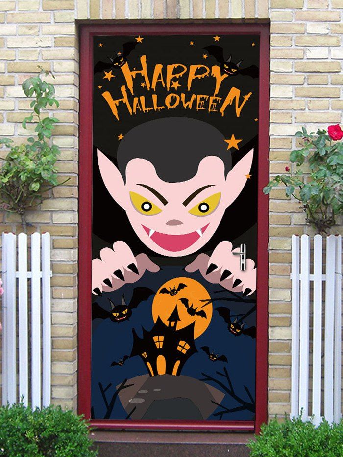 

Halloween Vampire Bats Print Door Art Stickers, Multi