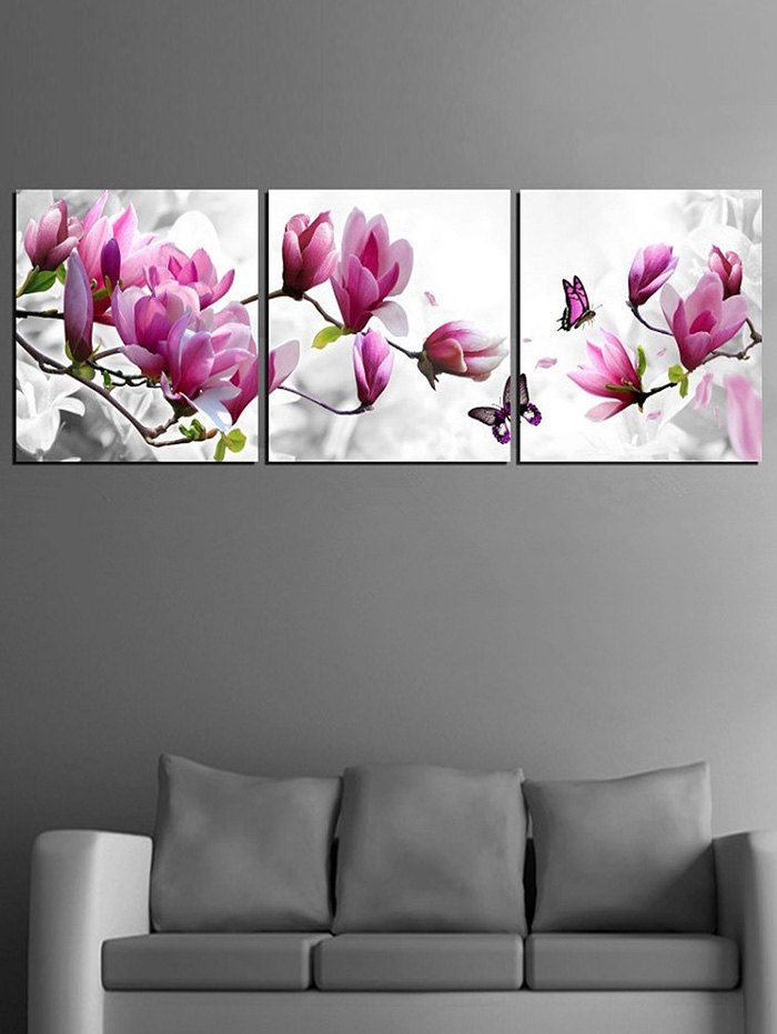 [28 OFF] Flowers And Butterfly Print Unframed Split Canvas Paintings