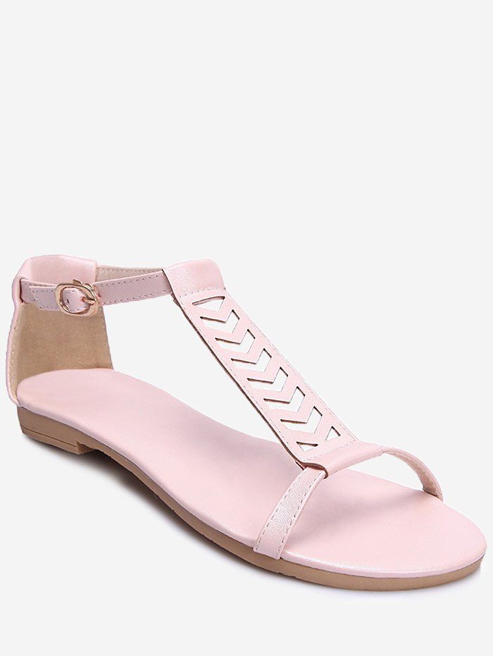 

Plus Size Flat Heel Buckled T Strap Sandals, Pink