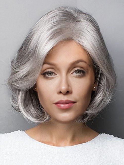 

Short Side Parting Slightly Curled Bob Synthetic Wig, Frost