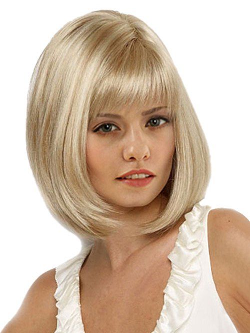 

Medium Full Bang Straight Bob Synthetic Wig, Golden