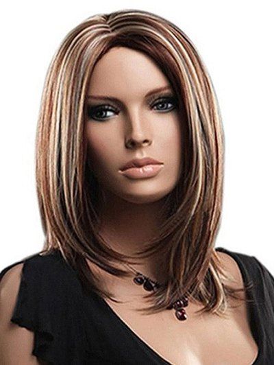 

Center Parting Medium Highlighted Straight Bob Synthetic Wig, Colormix