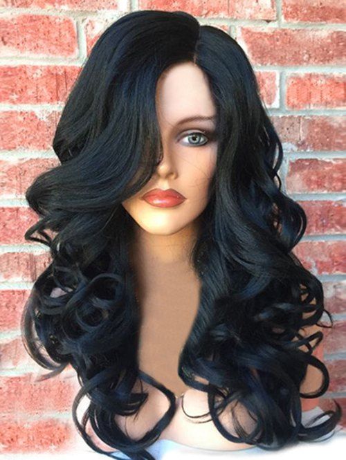 

Side Part Long Fluffy Wavy Synthetic Wig, Black