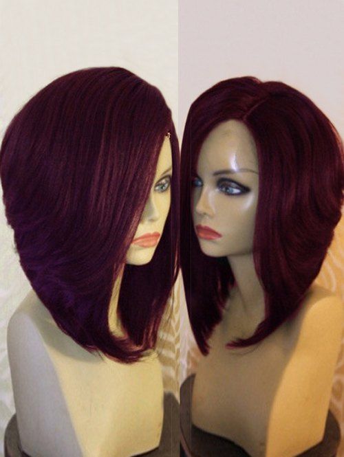 

Side Part Short Natural Straight Synthetic Wig, Wine red