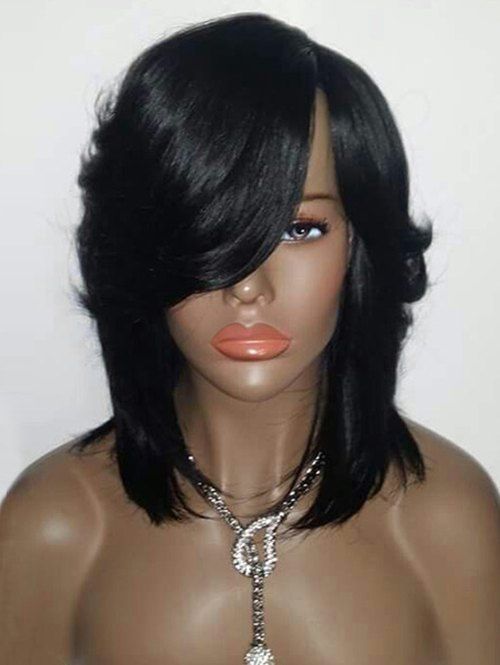 

Side Parting Medium Straight Feathered Bob Synthetic Wig, Black