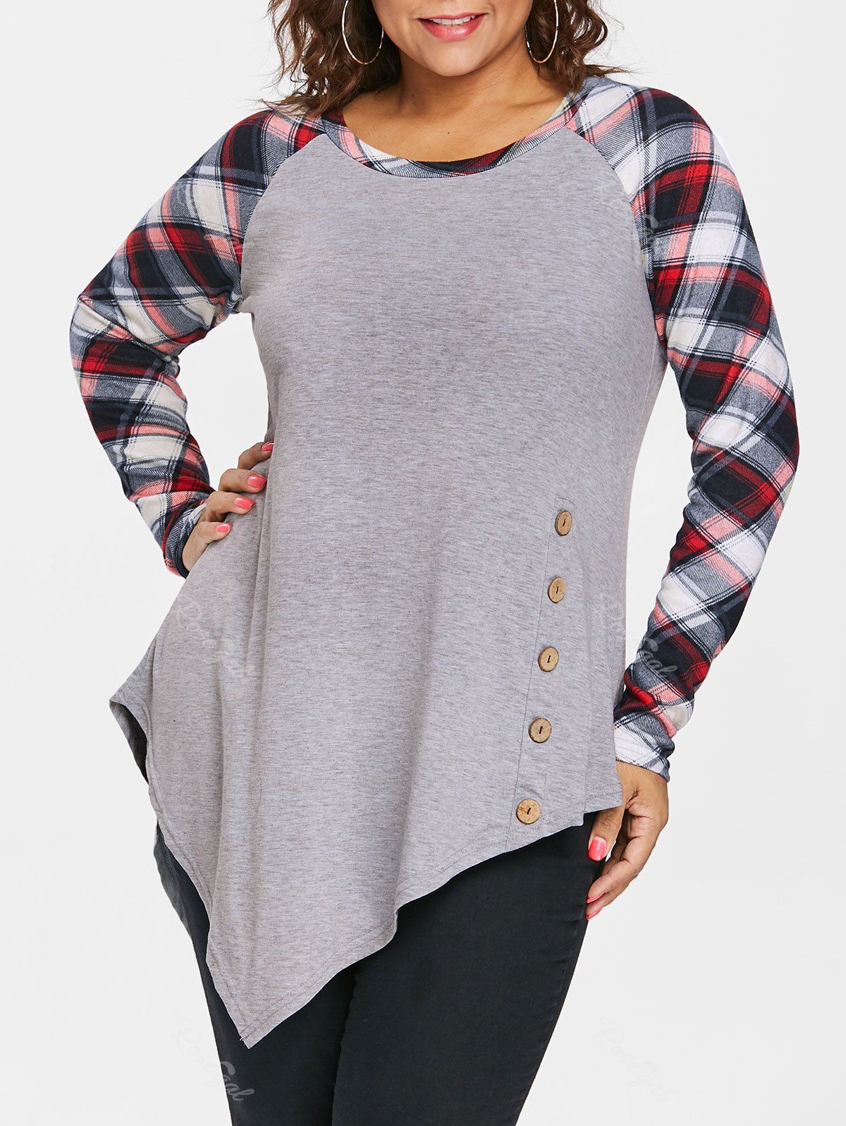 raglan shirt with plaid sleeves
