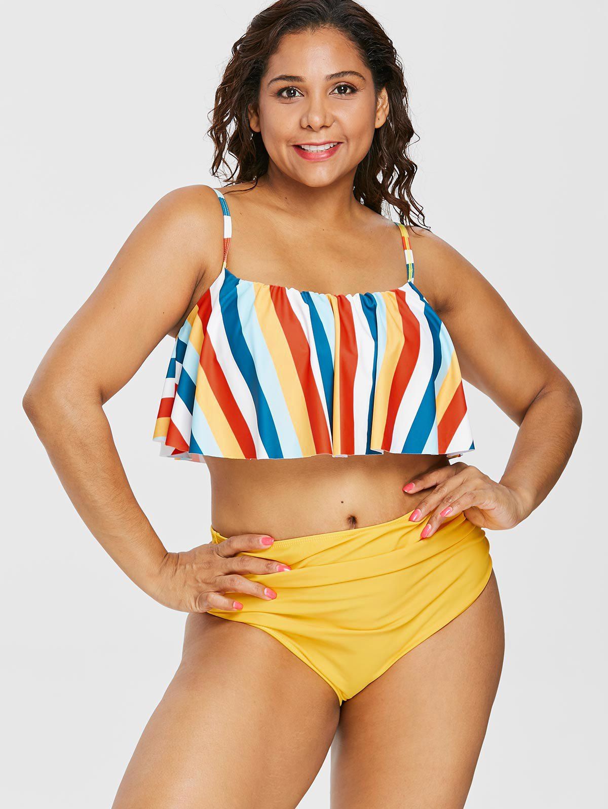 

Plus Size Colorful Striped Bikini Set, Rubber ducky yellow