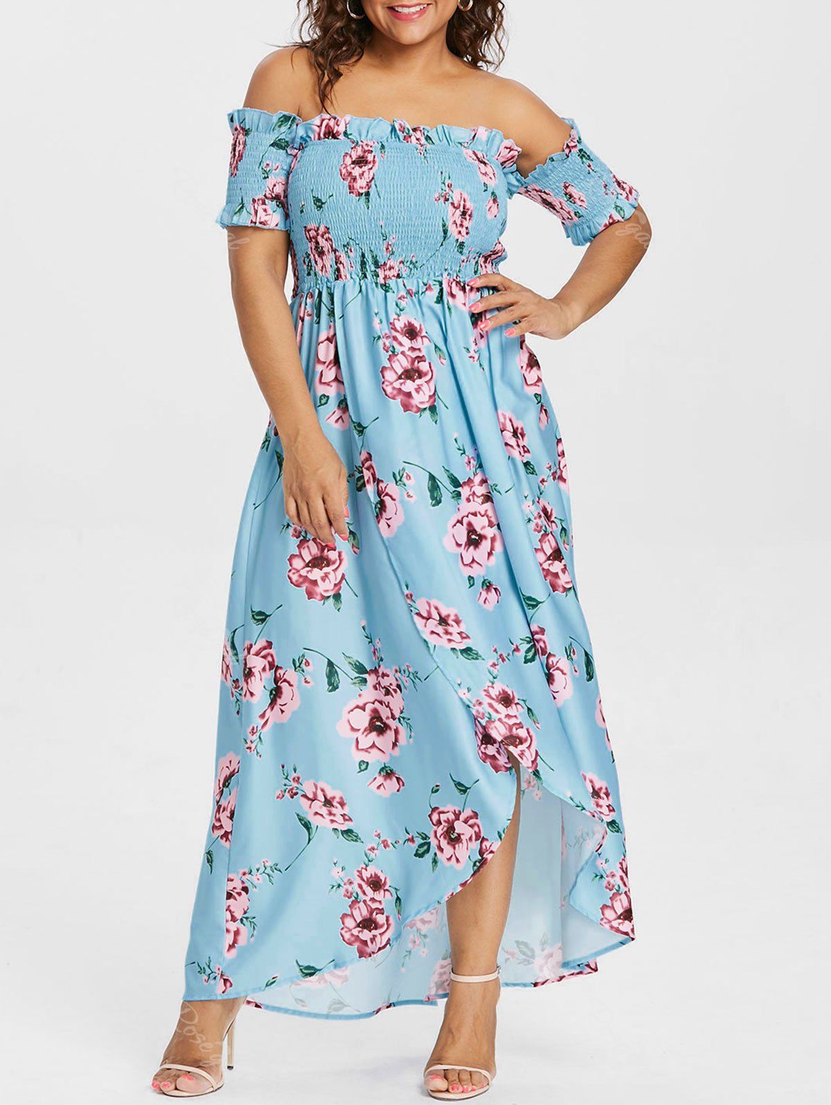 [29% OFF] Plus Size Smocked Floral Dress | Rosegal