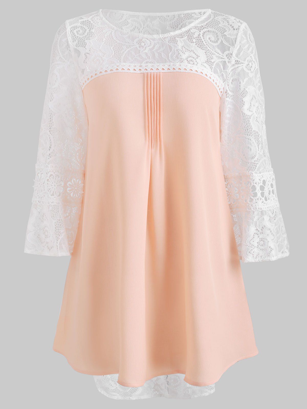 

Three Quarter Lace Sleeve Chiffon Blouse, Orange pink