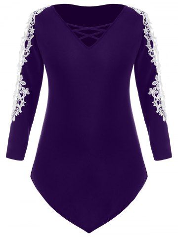 Rosegal Plus Size Lace Applique Criss Cross Top