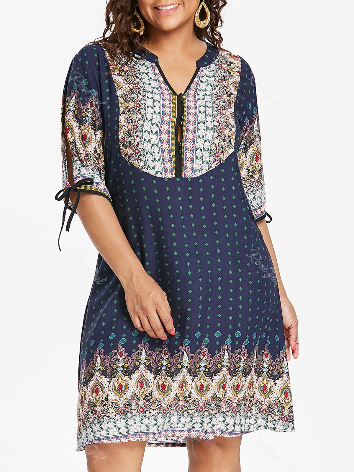 

Plus Size Geometric Split Sleeve Dress, Navy blue