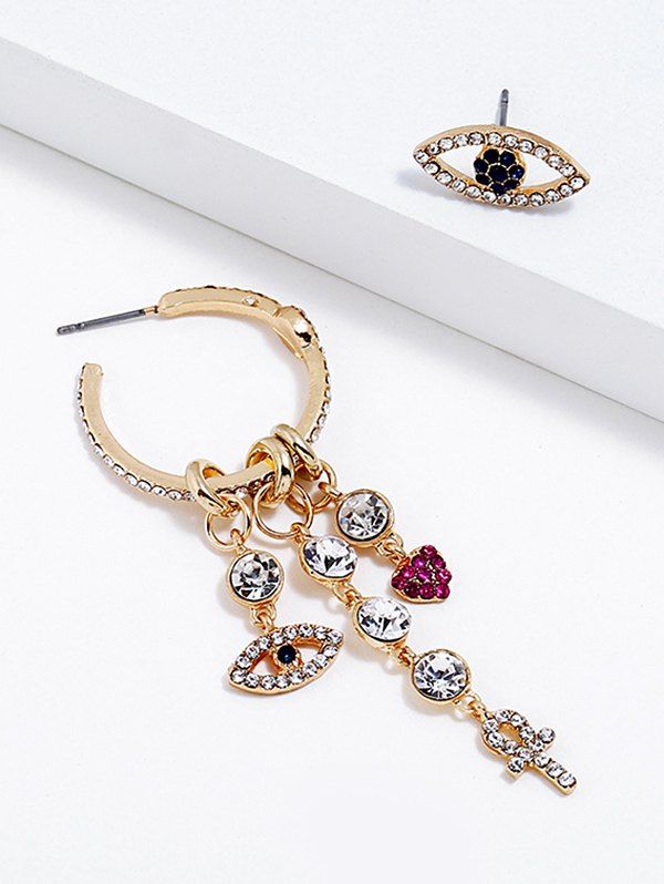 

Asymmetric Rhinestone Eye Deisgn Earrings, Gold