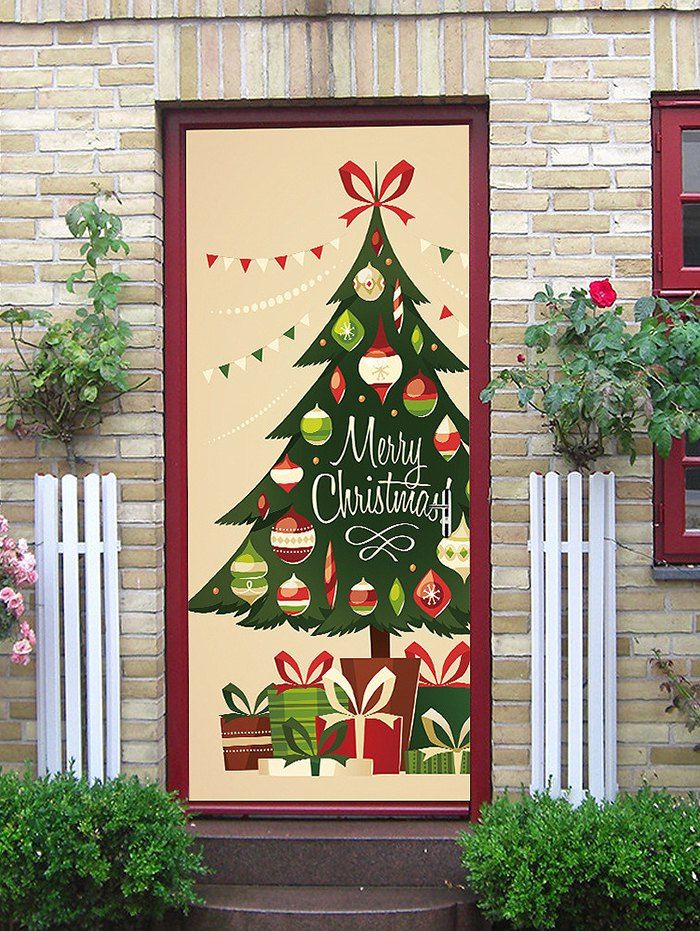 

Merry Christmas Tree Print Decorative Door Stickers, Multi