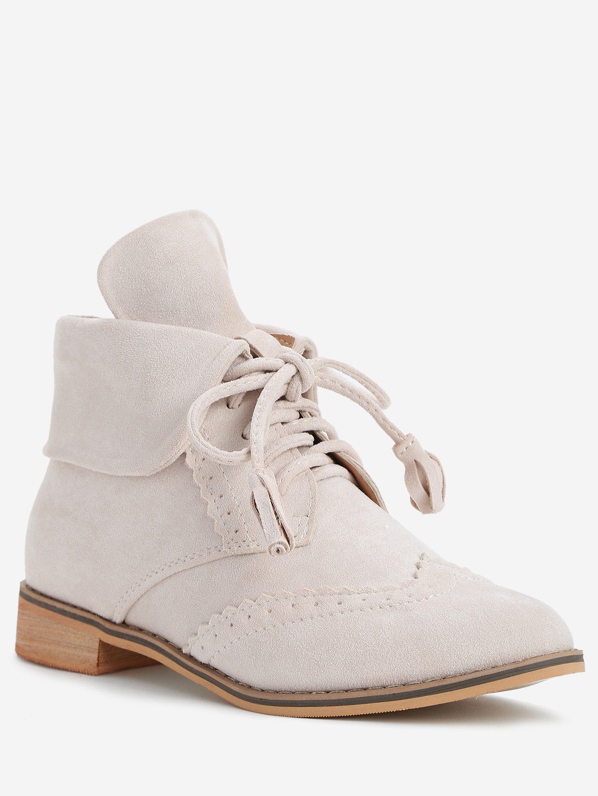 

Fold Over Lace Up Wingtip Boots, Beige