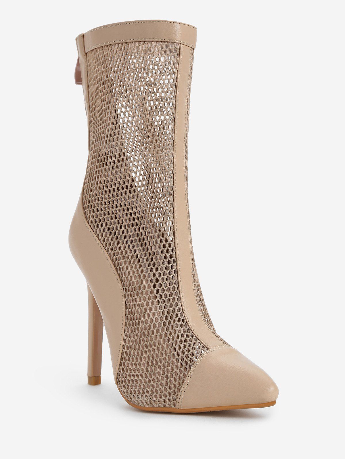 

Pointed Toe Hollow Out Mid Calf Boots, Apricot