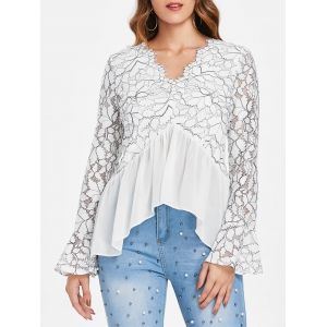 

Flare Sleeve Lace Panel Top, White