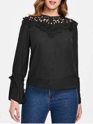 Tie Sleeve Lace Panel Blouse