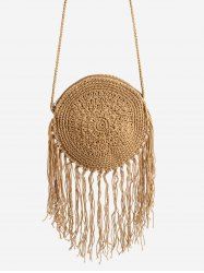 Solid Round Woven Fringes Sling Bag -  
