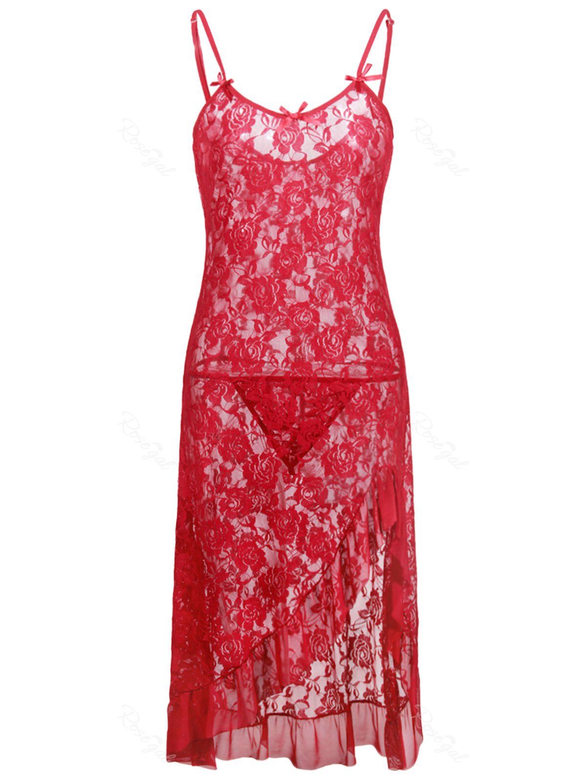 

Lace Plus Size Ruffle Hem Slip Dress, Love red