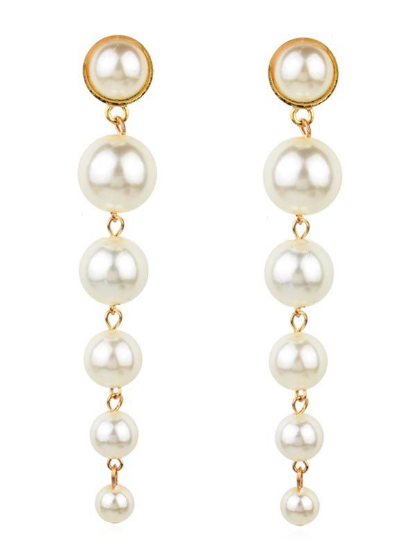 

Artificial Pearls Design Long Hanging Earrings, White