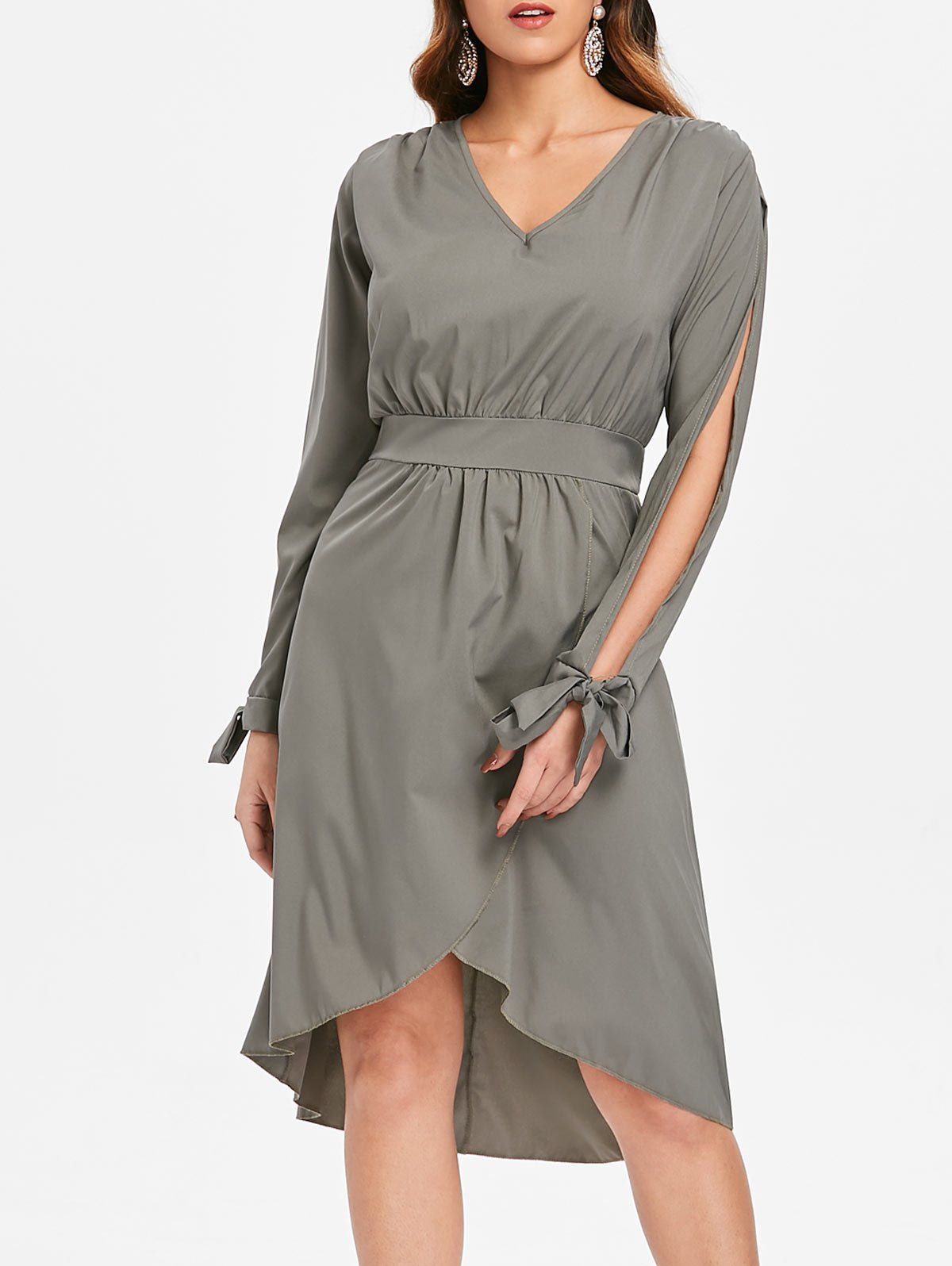 

Slit Sleeve A-line Dress, Granite