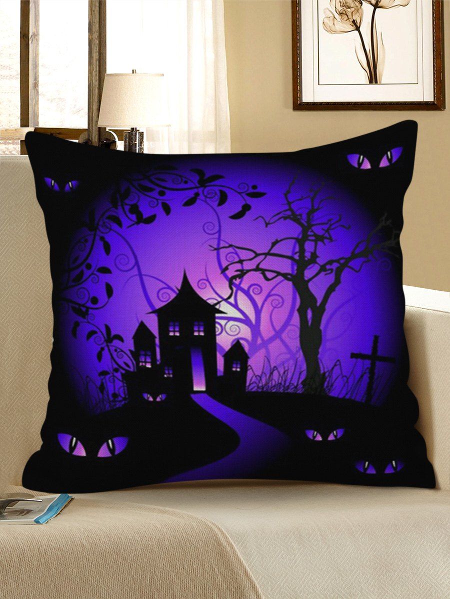 

Halloween Bat Castle Printed Decorative Linen Pillowcase, Purple flower