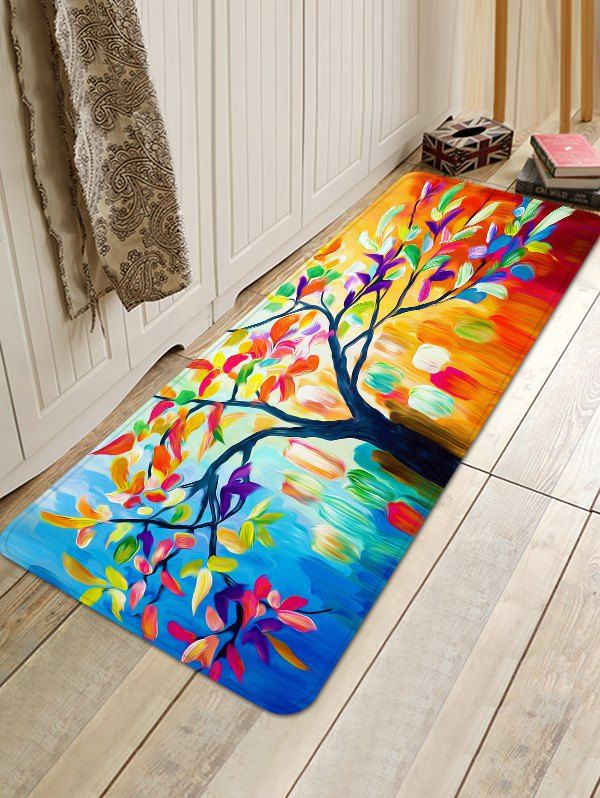 

Oil Painting Tree Print Water Absorption Floor Mat, Multi