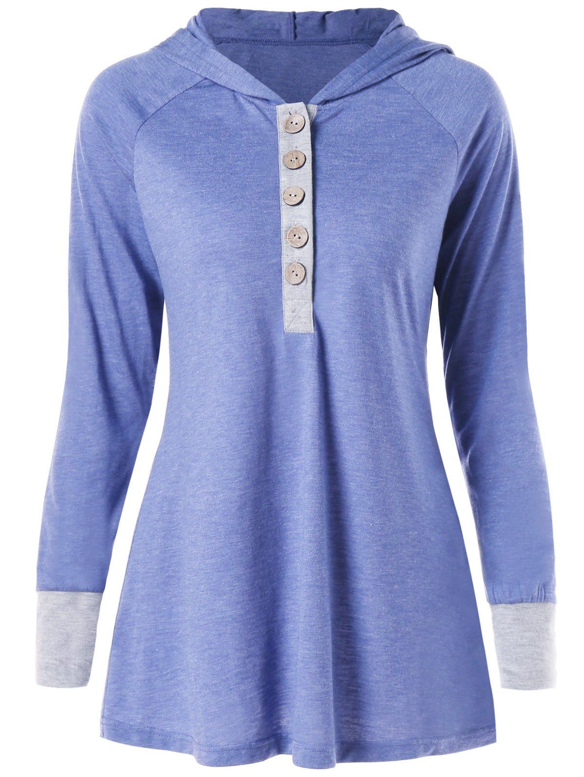 

Raglan Sleeve Contrasting Henley Tee, Light steel blue