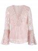 V Neck Flare Sleeve Lace Top -  