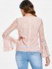 V Neck Flare Sleeve Lace Top -  