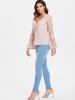 V Neck Flare Sleeve Lace Top -  