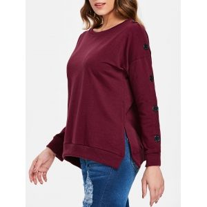 

Side Split Buttoned Sweatshirt, Red wine