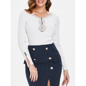 

Buttons Lace Trim Raglan Sleeve Knitwear, Milk white