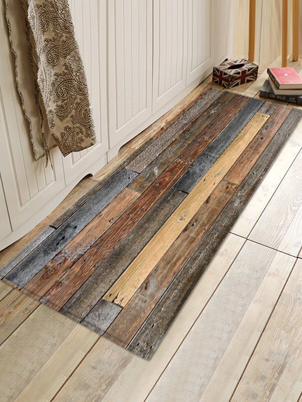 

Vintage Wood Board Print Fleece Area Rug, Multi